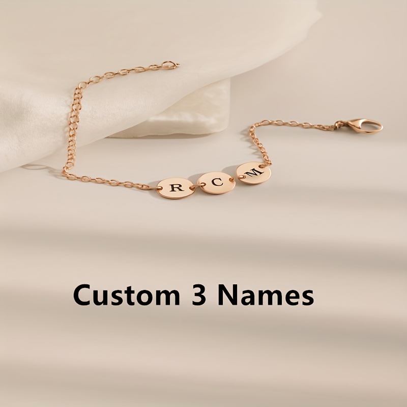 Personalized Initial Bracelet, Custom Engraved Disc Chain